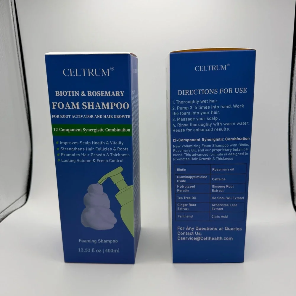 Celtrum Biotin & Rosemary Foam Shampoo x2 Hair Growth Root Activator 13.53oz